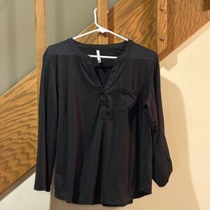 DNA Couture Black Blouse 1X Button Front V-Neck 3/4 Sleeve Top
